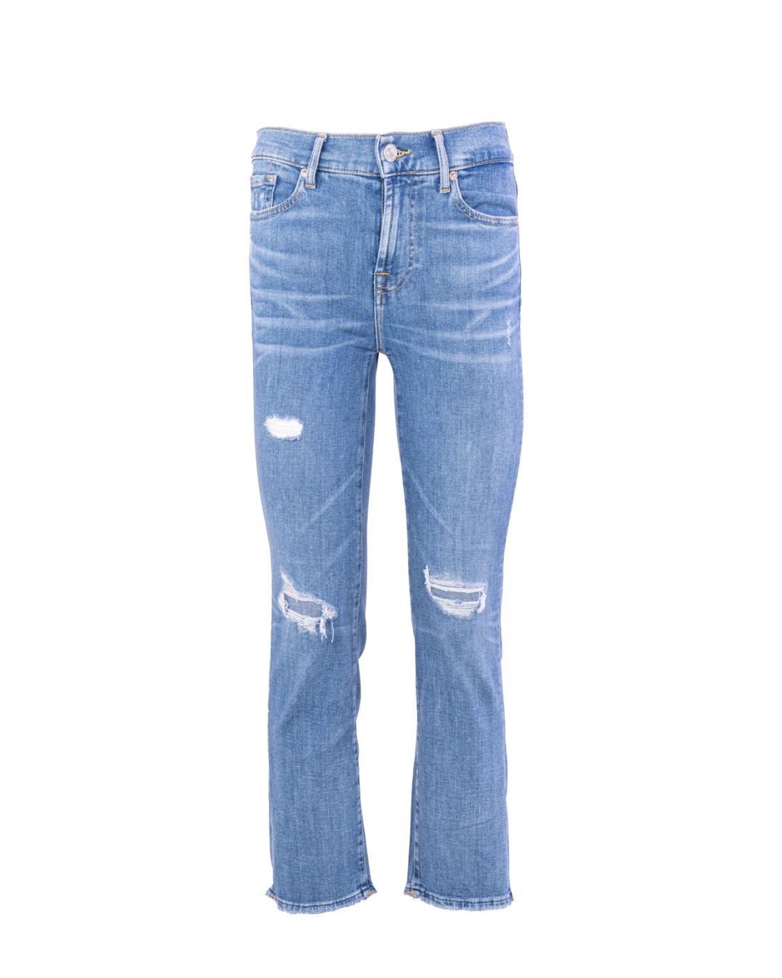 shop SEVEN  Jeans: 7 for all Mankind denim jeans elasticizzato.
Modello: the straight crop.
Lunghezza alla caviglia.
Fondo leggermente scampanato.
Orlo a taglio vivo.
Vita media.
Composizione: 92% cotone 6% elastomultiester 2% elastane.
Made in Tunisia.. JSYXR510SK-LIGHT BLUE number 1134367